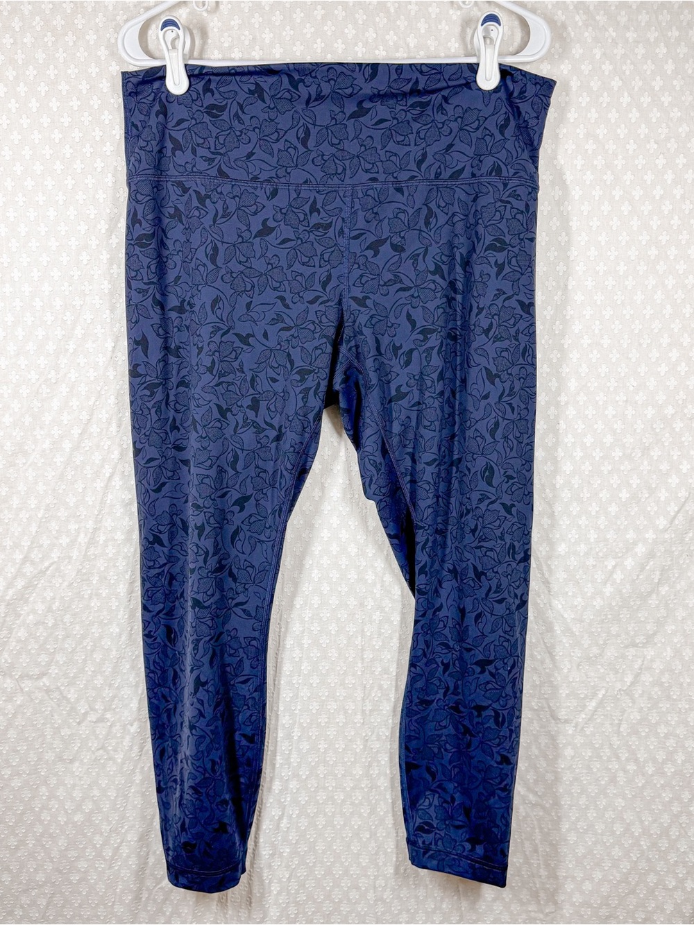 Lululemon Dark Blue Black Floral Wunder Train High Rise Leggings